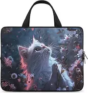 Laptop Case Sleeve Shockproof Computer Carrying Bag White Cat in Flowers Notebook Case Cover Laptop Bag Water Resistant Computer Cases Tablet Briefcase for Travel Business 12 Inch