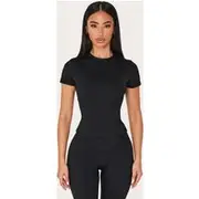 Petite Black Sculpt Longline Short Sleeve Gym Top, Black