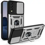 case For Vivo V20 Y20I/ Y20S/ Y30 Slide Camera Lens Protection and Built in 360 Rotatable Ring Holder - Silver