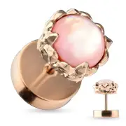 Earrings Rings Pink Gemstone Shell Rose Gold IP 316L Surgical Steel Fake Cheater