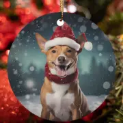 Cute Basenji Dog Santa Hat Snow Winter Christmas Ornament Gift Decor Hanging