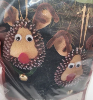 Sulyn RUDOLPH Reindeer Red Nosed Sequin Bead Christmas Ornament Kit Holiday Vtg