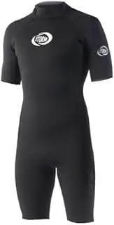 Storm Men's Black Shorty Wetsuit - 2mm Flatlock Back Zip Spring Short Sleeve, Summer Suit - Flatlock BZ 2/2mm – SBR + 100% Poly Lining – Adult, Surf, Bodyboard, Bodysurf, Dive, Snorkel, Scuba