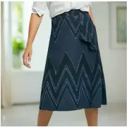 Anthropologie Eva Franco Chevron Skirt 0 Blue Midi A-Line Cotton Linen