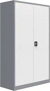 185cm Steel Locker Storage File Cabinet Lockable Cupboard with 4 Adjustable Shelves Dark Grey and White