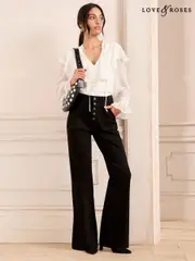 Love & Roses Black Wide Leg Button Fly Jeans (AJ7799) | $120