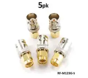 5-PACK BNC Female to Gold-Plated SMA Male Plug Coaxial RF Adapter, RF-M123G-5