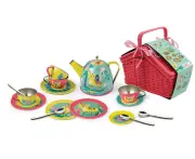 18pcs Kaper Kidz Tiger Themed Kids Pretend Play Tin Tea Set In Picnic Basket 3y+