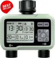 2-Outlet Garden Watering Timer IPX5 Waterproof Programmable with LCD Display