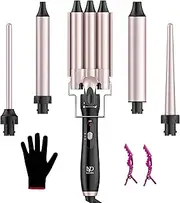 LAYADO 5 in 1 Curling Iron, Curling Wand Set with 3 Barrel Hair Waver and 4 Interchangeable Ceramic Curling Wand 0.35"-1.25", Two Temperature Adjustments and Instant Heat Up Wand Curling Iron