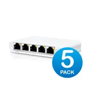 Ubiquiti USW Flex Mini 5 Pack - Managed, UniFi, Layer 2 Gigabit, 5x GbE RJ45 Ports, Power Via PoE (802.3af) /USB Type-C 5V 1A, No PSU, Incl 2Yr Warr