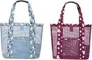 [COLLBATH] Oxford Cloth Material Mesh Beach Bag Women's Large Vacation Tote Bag for Beach Use