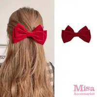 在飛比找momo購物網優惠-【MISA】絲絨髮夾 蝴蝶結髮夾/韓國設計經典百搭絲絨蝴蝶結