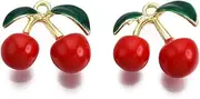 [DanLingJewelry] 50Pcs Red Cherry Enamel Charms Golden Color Fruit Food Cherries Charms Bulk for Necklace Bracelets Jewelry Making DIY Crafting