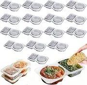 20PCS Double Portable Reusable Sauce Container with Lids, 2 Compartment Snack Containers, Disposable Clear Two-Compartment Salad Dressing & Condiment Containers for Sauce, Sampling, Travel Snack