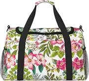 [CADREWY] Hibiscus Flowers Print Travel Duffle Bag Large Capacity Tote Stylish Weekender Bag for Outdoor Activities, Black, One Size