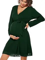 [SWOMOG] Women's Maternity Nursing Robe Pregnancy Hospital Breastfeeding Bathrobes 3 in 1 Labor Delivery Nightgowns