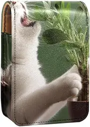 Makeup Organizer,Makeup Lipstick Case for Outside Mini Bag Travel Cosmetic Pouch,Cat Leaves Grass