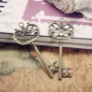 2 Large Skeleton Key Pendants Antiqued Bronze Steampunk Charms Findings 69mm