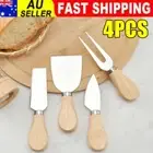 4Pcs Cheese Knife Set Wooden Handle Stainless Steel Knives Slicer Fork Cutter AU