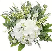 Avoik 62 Pcs Artificial Greenery Plants Stems with White Flowers, 8 Kinds Mixed Faux Plants Leaves and Hydrangea for Home Decor Party DIY Wedding Floral Arrangements Bouquets