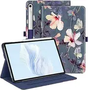 [FINTIE] Case for Samsung Galaxy Tab S10 FE/ S9 FE 5G 10.9 Inch/Tab S9 11 Inch, Multi-Angle Viewing Protective Cover with Pocket, Auto Sleep/Wake, Blooming Hibiscus