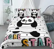 v3874 Bed Sheets Cartoon Panda Green Stripes Duvet Cover Set Soft Pillowcase Bed Sheets IU3874
