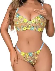 [Generic] Sexy women's underwear, mesh transparent floral embroidery, bra and underwear set (AU, Alpha, Small, Regular, Regular, Blue)