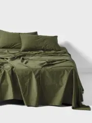 Linen House Terra Organic Cotton Sheet Set (Olive) - King Single