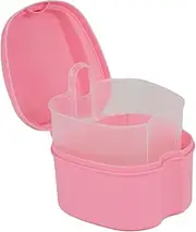 Genco Dental Denture Case, Denture Box with Strainer, Night Cleaner Denture Bath Box for Retainer, Mouthguard, False Teeth, and Denture Cleaning (Pink)