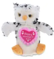 DolliBu Happy Mother's Day White Owl Plush Hand Puppet With Pink Heart -10 Inch