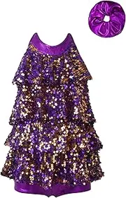 [TiaoBug] Kids Girls Sequins Latin Dance Dress Leotard Sparkly Jazz Modern Ballet Dance Costume Set