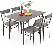 Giantex 5Pcs Dining Table Set for 4, Modern Kitchen Dining Room Furniture Set w/Kitchen Table, 4 Dining Chairs, Metal Frame, Space-Saving Dinette Set for Small Place Home Office Breakfast Nook (Grey)