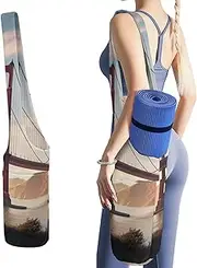 JKLQWH Golden Gate Bridge Printed Yoga Mat Bag Long Tote with Pockets for Your Yoga Accessories Exercise Yoga Mat Carrier Holder Multi-Functional Storage Bag Holds Most Pilates Mats