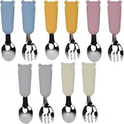 Ungtyb Infant Cutlery Set, Stainless Steel Kids Silverware, Easy Grip, Baby Forks and Spoons, Silicone Handle Rounded Edges for Feeding Training, 33gx33g