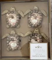 COASTAL COLLECTION TAN-PEACH "TURTLE" Napkin Rings Beach Decor Set of 4 NIB