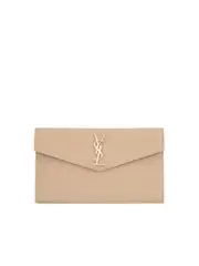 Saint Laurent Uptown Pouch in Grain De Poudre Embossed Leather in Dark Beige