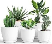 Plastic Planters - Set of 5 - Flower Nursery Pots Indoor Modern Decorative Plastic Pots for Plants, Succulents, Flowers, and Cactus (White)