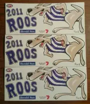 ⚪ 3 X NORTH MELBOURNE KANGAROOS "ROOS" AFL BUMPER STICKERS ⚪