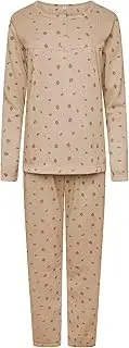 [Nikaro] Ladies Cosy Thermal Fleece Lined 3 Button Down Long Sleeve Winter Pyjama Set
