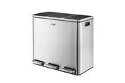 54L Rubbish Bin Pedal Recycling Trash Can Kitchen Waste Garbage Household Stepbin with Three Compartments Silver