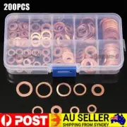200X Gasket Set Crush Washers Assorted Solid Copper Car Engine Seal Flat Ring