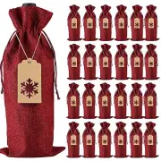 24 Pcs Burlap Wine Gift Bags Wine Bottle Covers w/ Jute Drawstring for Christmas