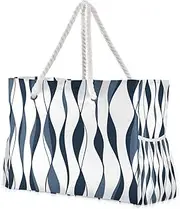 [Yoogain] Scandinavian Reed Style Line Portable Sandproof Outdoor Tote with side pocketes Large Beach Bag Perfect for Travel Pool Swim Beach Vacation Necessities, Scandinavian Reed Style Line, 1 size