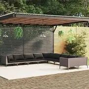 10 Piece Garden Lounge Set with Cushions Poly Rattan Dark Grey,Outdoor Furniture Sets-3099914