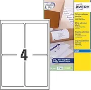 Avery Self Adhesive Parcel Shipping Labels, Inkjet Printers, 4 Labels Per A4 Sheet, 100 Labels, Quickdry (J8169), White