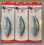 3 Packs Eagle Claw Minnow Bait Jerkbait 2 3/4” Chrome With Blue Arched Back