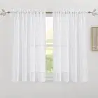 White Sheer Curtains for Kitchen, Light Filtering Textured Short Durability D...