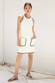 Anthropologie Maeve Patch Pocket Mini Dress Mod Shift Textured B & W Size S NEW