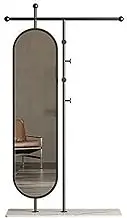 Body Length Mirror Simple Floor-Standing Coat Rack, Bedroom Home Dressing Mirror, rotatable Full-Length Mirror, Clothes Rack Floor Mirrors(Black,80cm)